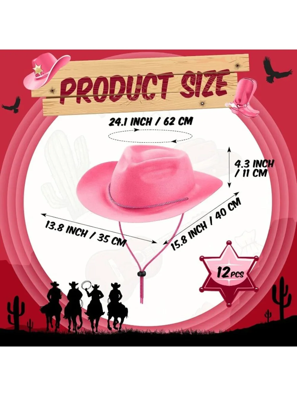 Men's Pink Plastic Felt Wide Brimmed Western Cowgirl Cowboy Hat 12 Pieces